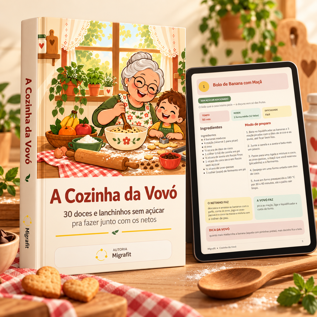 Ebook A Cozinha da Vovó aberto na receita de bolo de banana